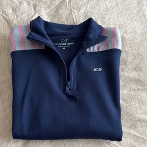 Vineyard Vines Navy and Pink Zip-Up Sweater